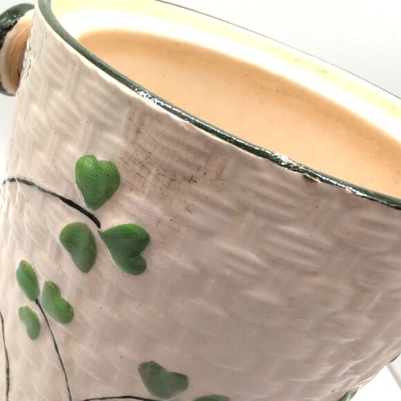 Vintage Ceramic Japanese Biscuit Barrel w/ Wicker Handle Shamrock Weave Pattern - Picture 12 of 12